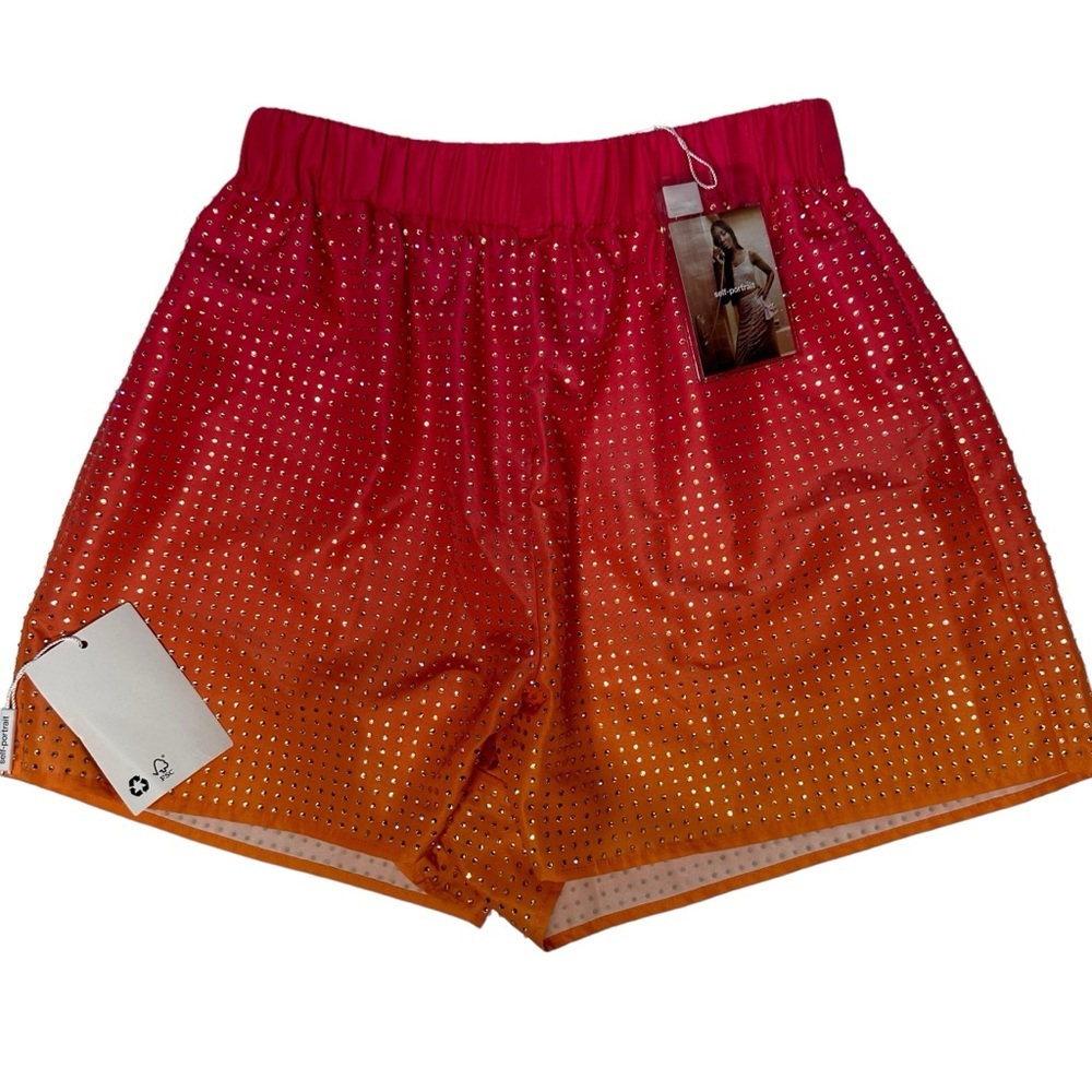 NWT Self Portrait Pink Ombré Crystal Embellished Hotfix Taffeta Shorts 2 - Picture 6 of 16